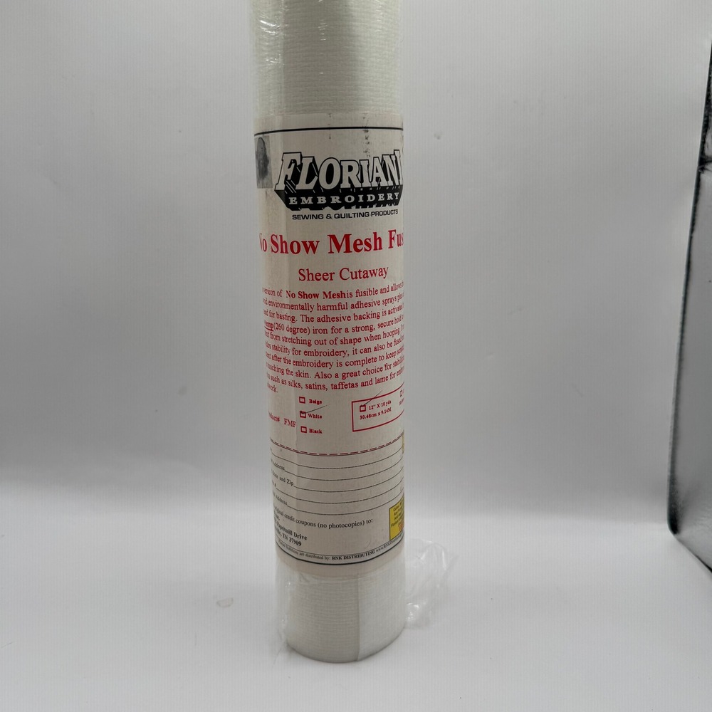 Floriani No Show Mesh Fusible Sheer Cutaway 12in x 10yd White FMF Stabilizer